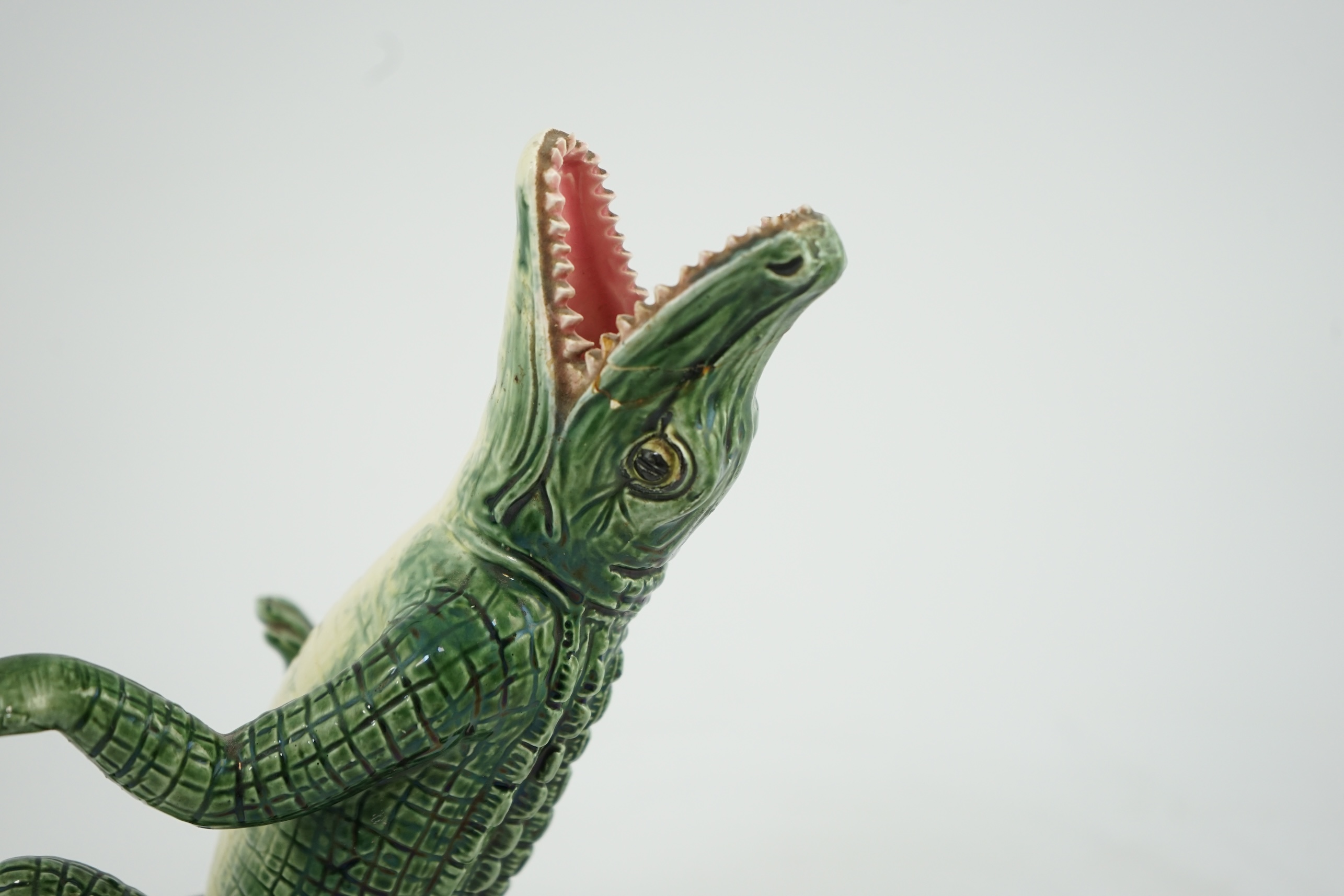 A late 19th century Continental majolica vase, in the form of a dancing crocodile